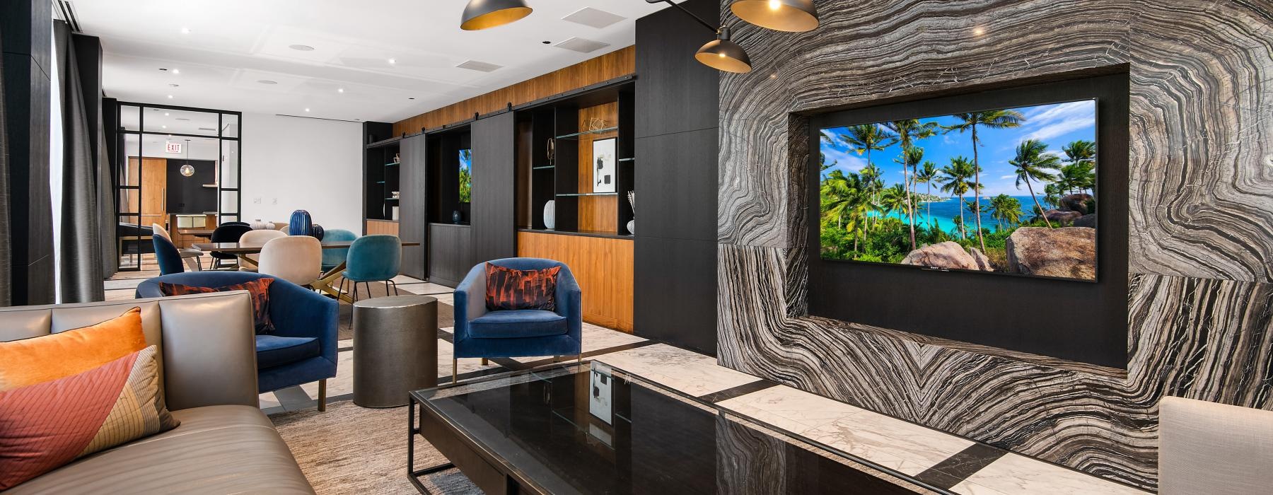 clubroom with a tv and couches