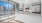 spacious kitchen with large windows offering city views